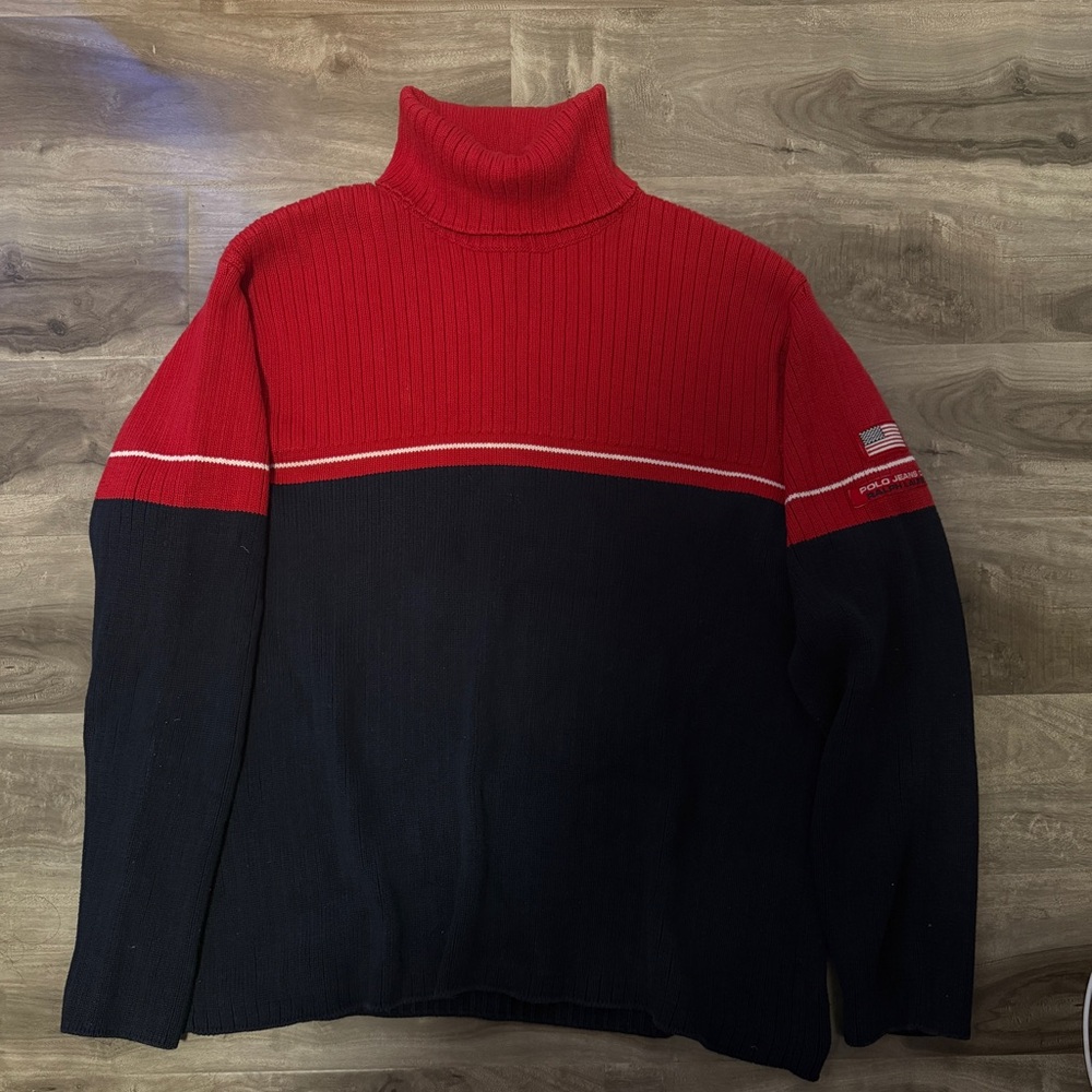 Polo by Ralph Lauren Red and Black Turtleneck Sweater